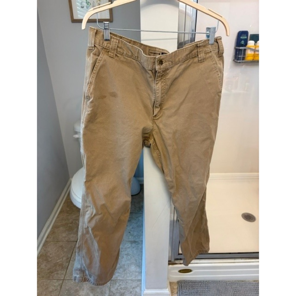Carhartt Men's 38x30 Relaxed Fit Twill Work Pants Khaki Tanβ Carpenter Stained